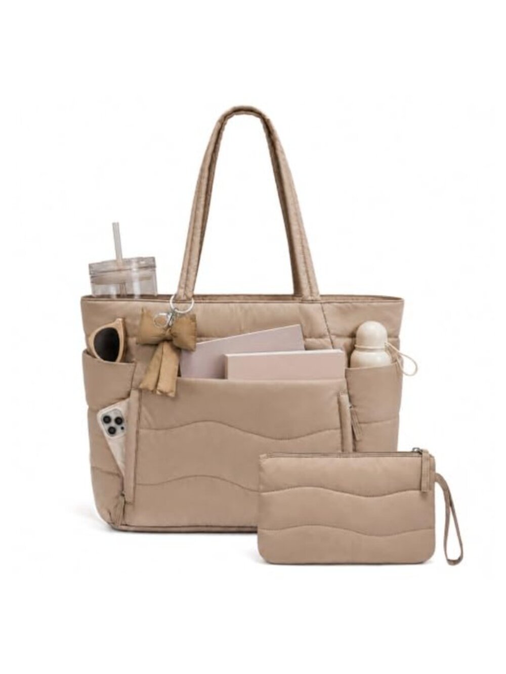 Large Quilted Puffer Tote Bag Lightweight Shoulder Bag Zipper